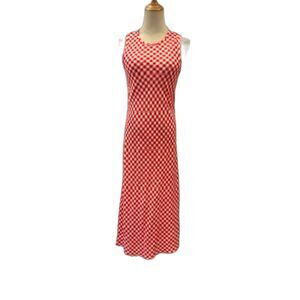 WAYF Red White Check Maxi Midi Dress Sleevleless XS NEW NWT